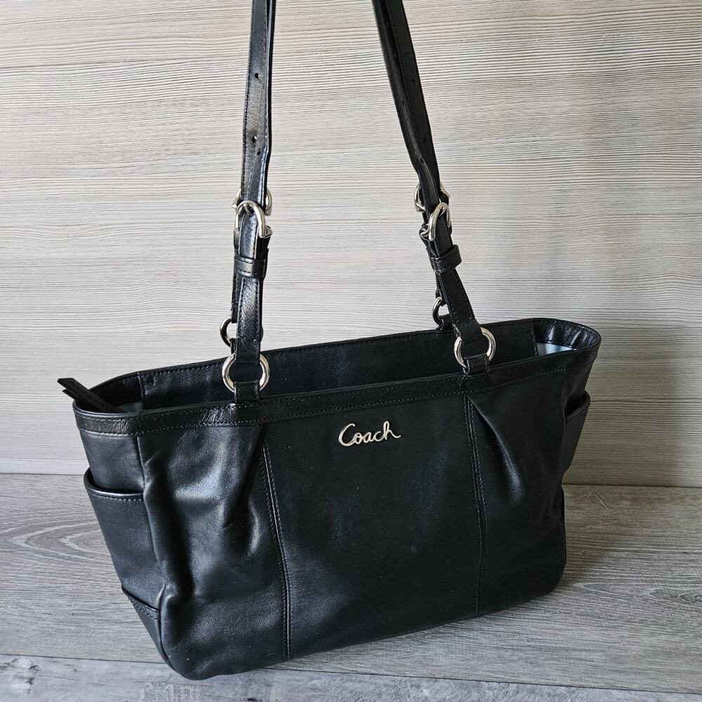 Coach Gallery East West Black Leather‎ Bag F17721 Shoulder Double Handle Purse